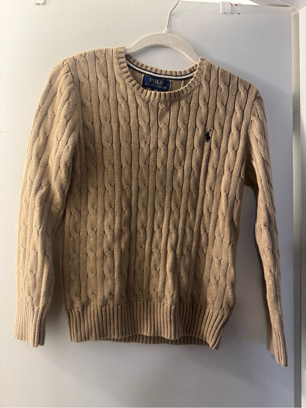 Polo by Ralph Lauren Men’s Tan Cable Knit Crewneck Sweater